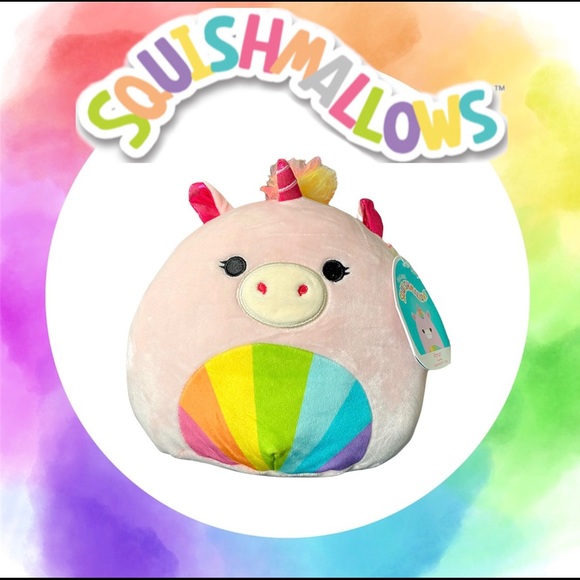 NEW Squishmallows Amor pink rainbow unicorn pig 8” stackable Kellytoy NWT - Picture 1 of 3